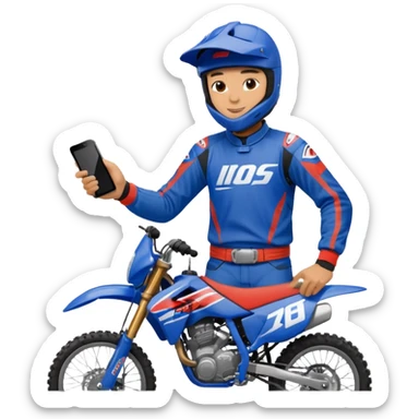 dirtbike rider in blue gear signing autographs sticker
