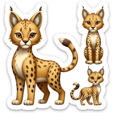 Cute realistic bobcat-lynx-cheetah-caracal-leopard-hybrid-Fakemon full body with patterns and markings sticker