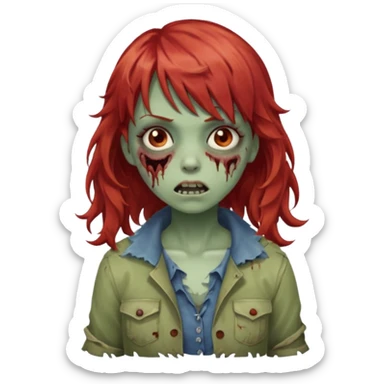 Uma zumbi garota com cabelo vermelho ondulado e franja sticker