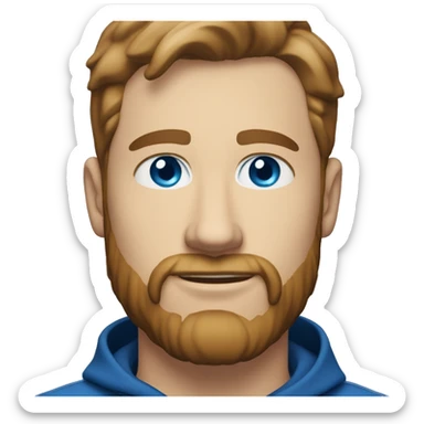 A head and shoulders shot of a 33 year old white man, with short brown hair, with beard facial hair,   with blue eyes wearing a t-shirt. sticker