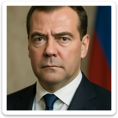 photorealistic, highly detailed portrait of Dmitry Medvedev with a serious expression and realistic facial features, maximum quality sticker