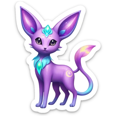 Shiny Exotic Nebulae Tropical Colorful Neon-colored Glittery Ethereal Sparkly Espeon-Amaura-Aurorus-Fakémon-hybrid-creature (full body)  sticker