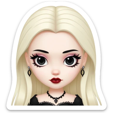 pretty bratz baddie, pale skin, black hair, gothic style sticker
