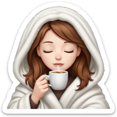 brown-haired white girl inside a blanket sipping coffee eyes closed sticker