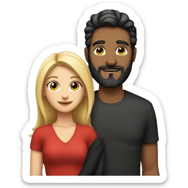 A couple of a man with a dark beard and a blonde girl with two cats red and black sticker