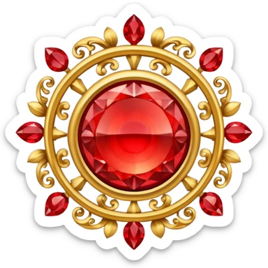 Golden circle crest with red gems sticker
