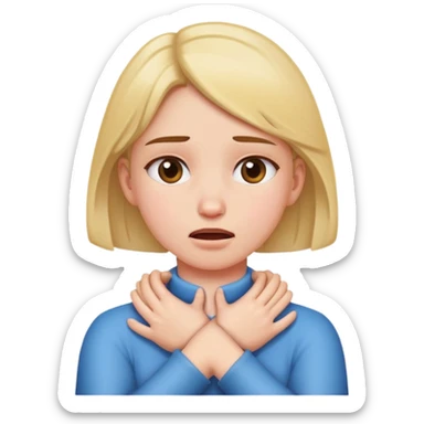 Girl choking herself with both hands crossed in front of her neck sticker