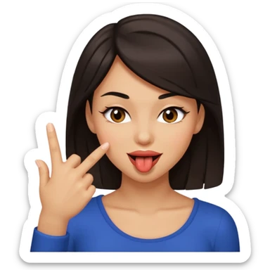 black slighty browin hair light brown skin woman, flirtatious gesture, biting her finger and winking emoji sticker