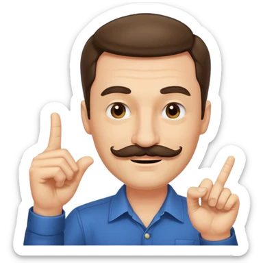 un uomo baffuto spocchioso con il dito alzato e con sguardo compiaciuto da chi la sa lunga con sopacciglio alzato e sorriso sticker