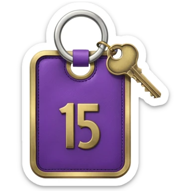 antique silver brass hotel key with large purple leather room number tag sticker