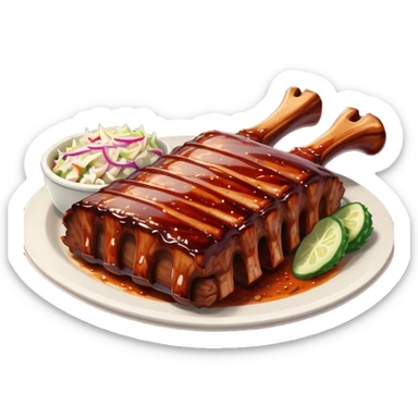 Cinematic Realistic Barbeque Ribs Dish Emoji, depicted as succulent, slow-cooked ribs with a sticky smoky glaze rendered with rich textures and dynamic, appetizing lighting. sticker