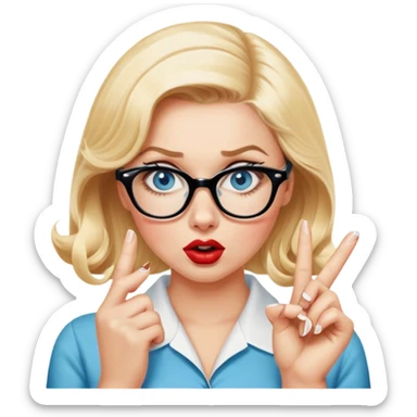 Blonde hair, blue eyed, wearing glasses 50's style pinup looking shocked and fingers touching lips sticker