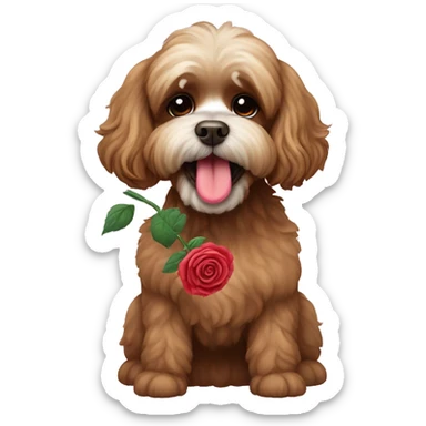 Brown Poodle shih tzu mix holding a rose in mouth sticker