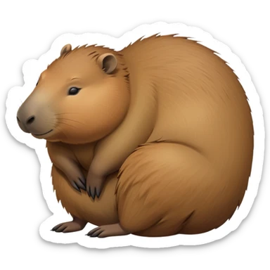 cinematic-Sleeping capybara-realistic-full-body-on-standing-emoji,-plump-and-relaxed-body-soaking-in-the-warm-sun,-short-brown-fur-slightly-ruffled,-head-tilted-dramatically,-calm-expressive-eyes-exuding-serene-wisdom,-simplified-yet-realistic sticker