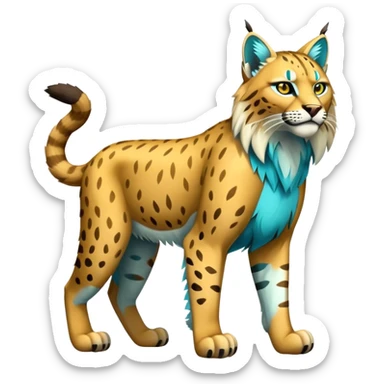 Yellow and cyan Electric-type Bobcat-Lynx-Lion-Fakémon full body sticker