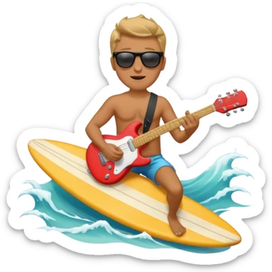 a man ride guitar as a surfboard sticker