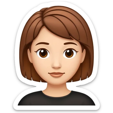 flat emoji-style illustration of a rounded, short hairstyle with upward flicks at the sides, inspired by Thalia from Disney's Hercules, rich brown, outlined in black, no texture, white background sticker