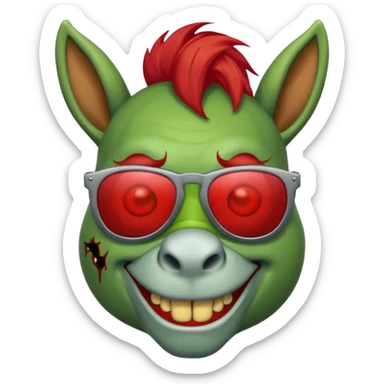 Zombie donkey with sun glasses and red hair and joker nose hungry  sticker