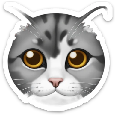 senior fat diluted calico cat, white chin, black nose, grey ears, grey and white sticker