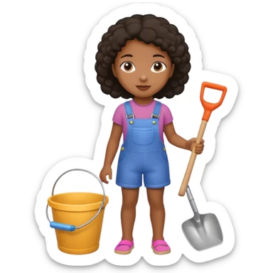 black kid girl with toy sand bucket and shovel sticker