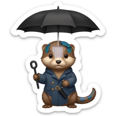 Loutre mignonne qui porte un parapluie dans sa main gauche  sticker