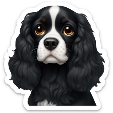 completely black small king spaniel with black fur on his whole face and white fur on chest sticker