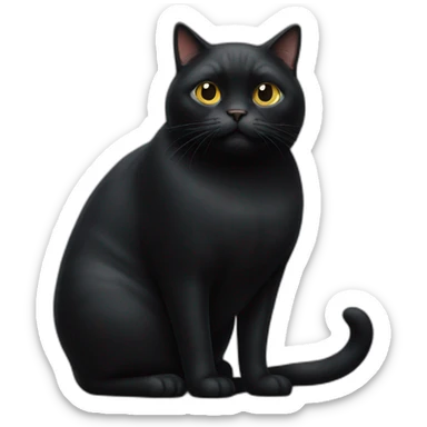 fat black cat standing sticker