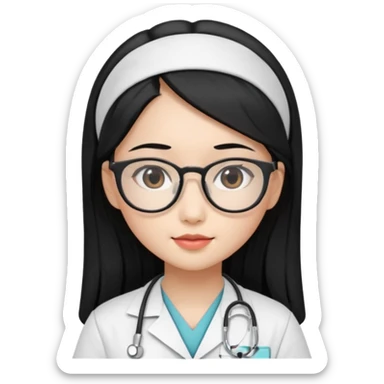 Beautiful Asian girl with long black hair and glasses wearing nurse scrubs sticker