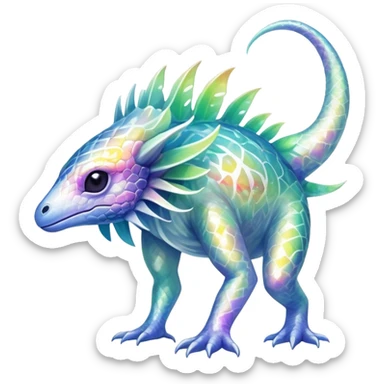 a translucent iridescent ethereal tropical edgy vernid-fionbri-creature with splash patterns full body sticker