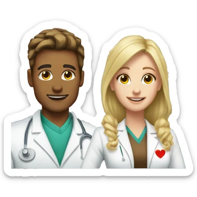 Blonde female pharmacist and male chemist with brown hair in love  sticker