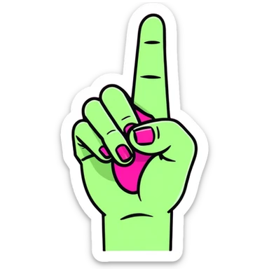 I want a cartoon feminine middle finger coming straight up from the bottom of the screen. Finger nail painted a dark pink with a little bit of a green sleeve that cuts off at wrist  sticker