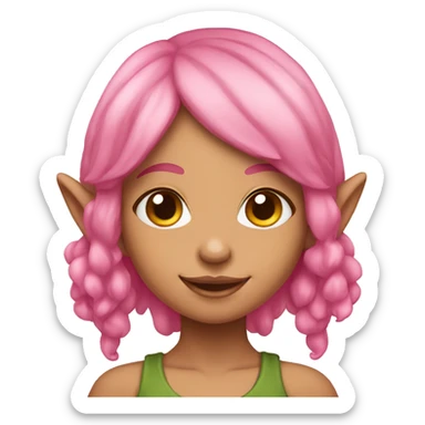 tan-skinned elf girl with pink hair sticker