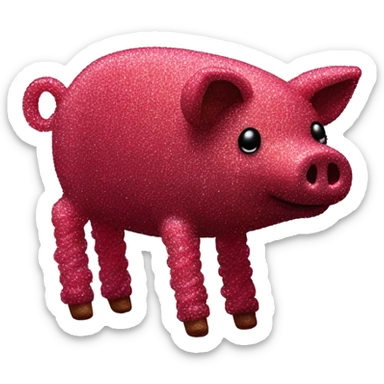 Sparkling Pig made of maroon sparkling sour candy laces andc sweets walking covered in sugar  sticker