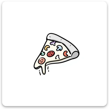 a slice of pizza with toppings in pastel colors dd9fb0, ffc6d3, a3bfc9, c4bee2, f1b091, hand-drawn doodle style sticker
