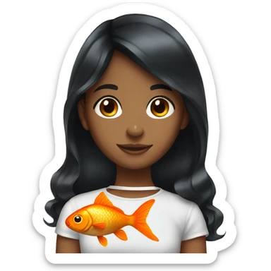 Black haired girl with goldfish  sticker