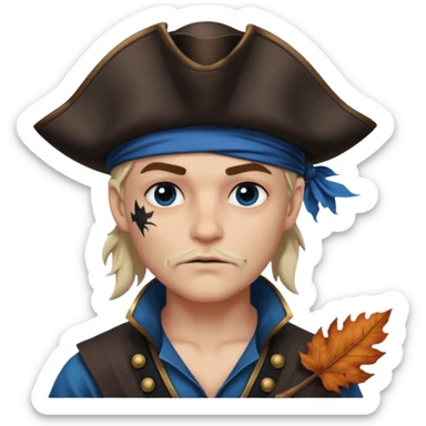 Un pirate qui fait peur uniquement bleu et noir avec une feuille d’automne noir sur la joue  sticker