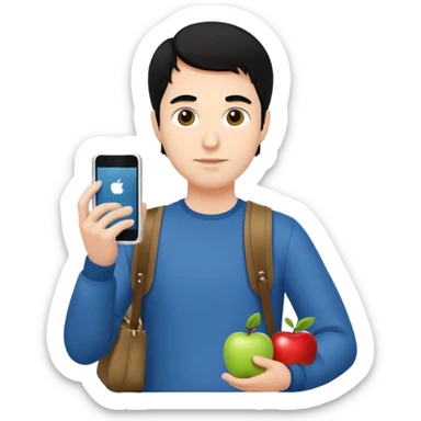 a white man with black hair carrying Apple iPhone bags sticker