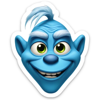Blue Grinch smirking with eyes looking to the side  sticker