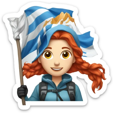 a red hair female on everest with greek flag sticker
