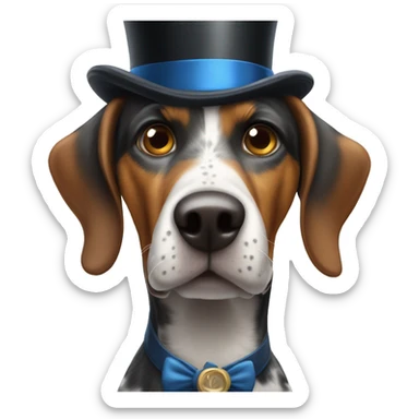 Blue tick coon hound with top hat sticker