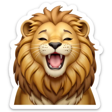 Cinematic Cute Yawning Lion Portrait Emoji, Head tilted slightly with a dramatic, wide-open yawn, showcasing a soft, downy tawny Fur with a majestic mane, floppy ears slightly drooping, round amber eyes barely open in drowsy contentment, Simplified yet irresistibly adorable features, highly detailed, glowing with a soft, cozy glow, high shine, relaxed yet expressive, stylized with a touch of savannah whimsy, bright and endearing, soft glowing outline, capturing the essence of a sleepy yet affectionate lion, so drowsy it feels like it could stretch out of the screen and curl up for a nap! sticker