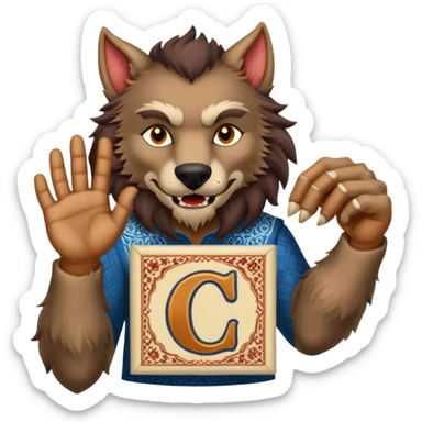 a werewolf hand holding the letter c make the c made out of persian carpet texture sticker
