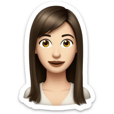 chica de pelo largo liso con flequillo castaño claro con ojos castaños claro parecida a anne hathaway sticker