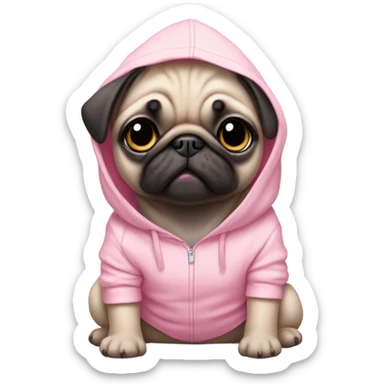 Baby Pug with pink eyes wearing a pink hoodie sticker