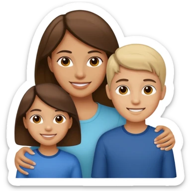 a woman with two children, a 7-year-old boy and a 13-year-old girl sticker