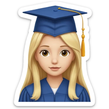 Blonde Girl with long hair wearing a graduation sticker