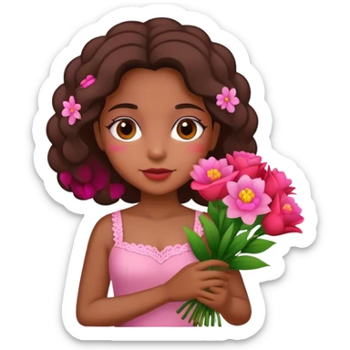 Brazilian girl with pink and red bouquet of flowers sticker