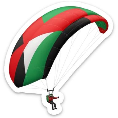 a paraglider flying a palestinian flag wing, respect scrupulously the correct shapes and colours of the palestinian flag, try again sticker