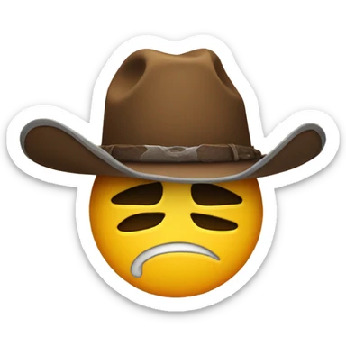 Sad emoji face with a cowboy hat sticker