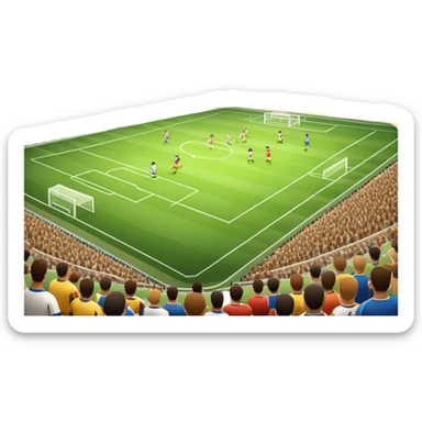 An icon featuring a large stadium with a football match in progress, players in action on the field, and a cheering crowd in the stands. Bright floodlights illuminate the pitch, creating an intense atmosphere of competition. The transparent background highlights the thrill of live sports events. sticker